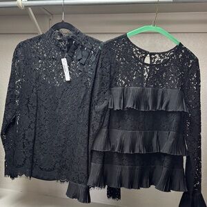 J. Crew Black Lace Blouses with Ruffle Details